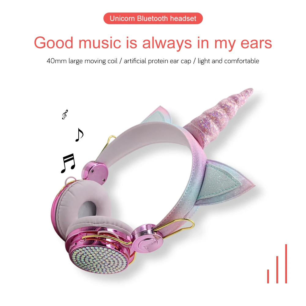Girl Kid Unicorn Wireless Headphone With For PC TV Laptop Bluetooth Transmit Cute Phone Music Helmet For online lessons and Live