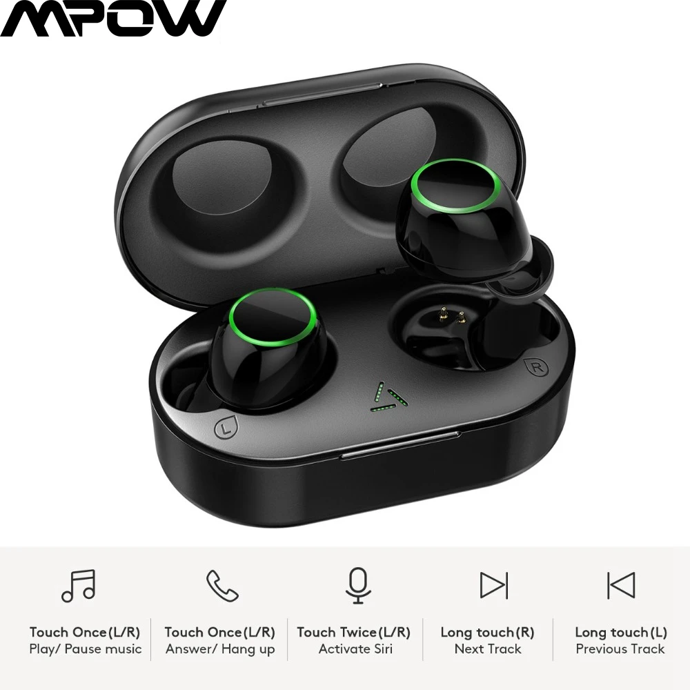 

TOP Mpow T6 Wireless Earbuds Unique Touch Control Bluetooth 5.0 Headphones 21H 3D Stereo Earphones With Mic&Charging Case