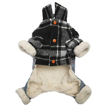 

Pet Dog Cold Weather Coat Shirt Jumpsuits Jeans Fleece Plaid Warm Thick One-Piece Jacket Cat