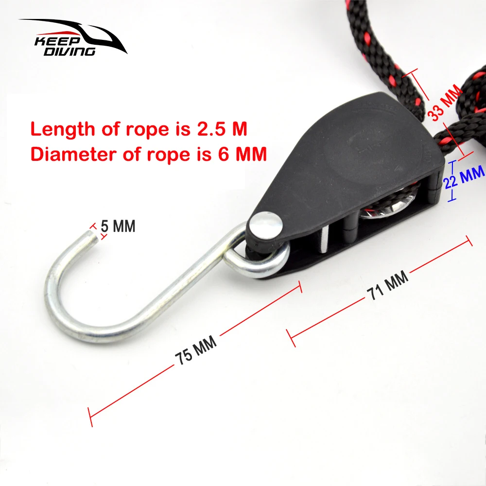 2 PCS 1/4 136KG Loaded Pulley Ratchets Kayak and Canoe Boat Bow and Stern  Rope Lock Tie Down Strap Duty Fast Adjustable Hanger