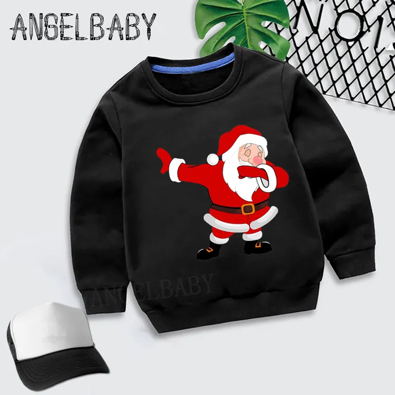 Новинка года; осенний свитер для мальчиков и девочек; детские толстовки с капюшоном с изображением Санта-Клауса; топы для детей; одежда; KYT5112 - Цвет: 5112D-Black