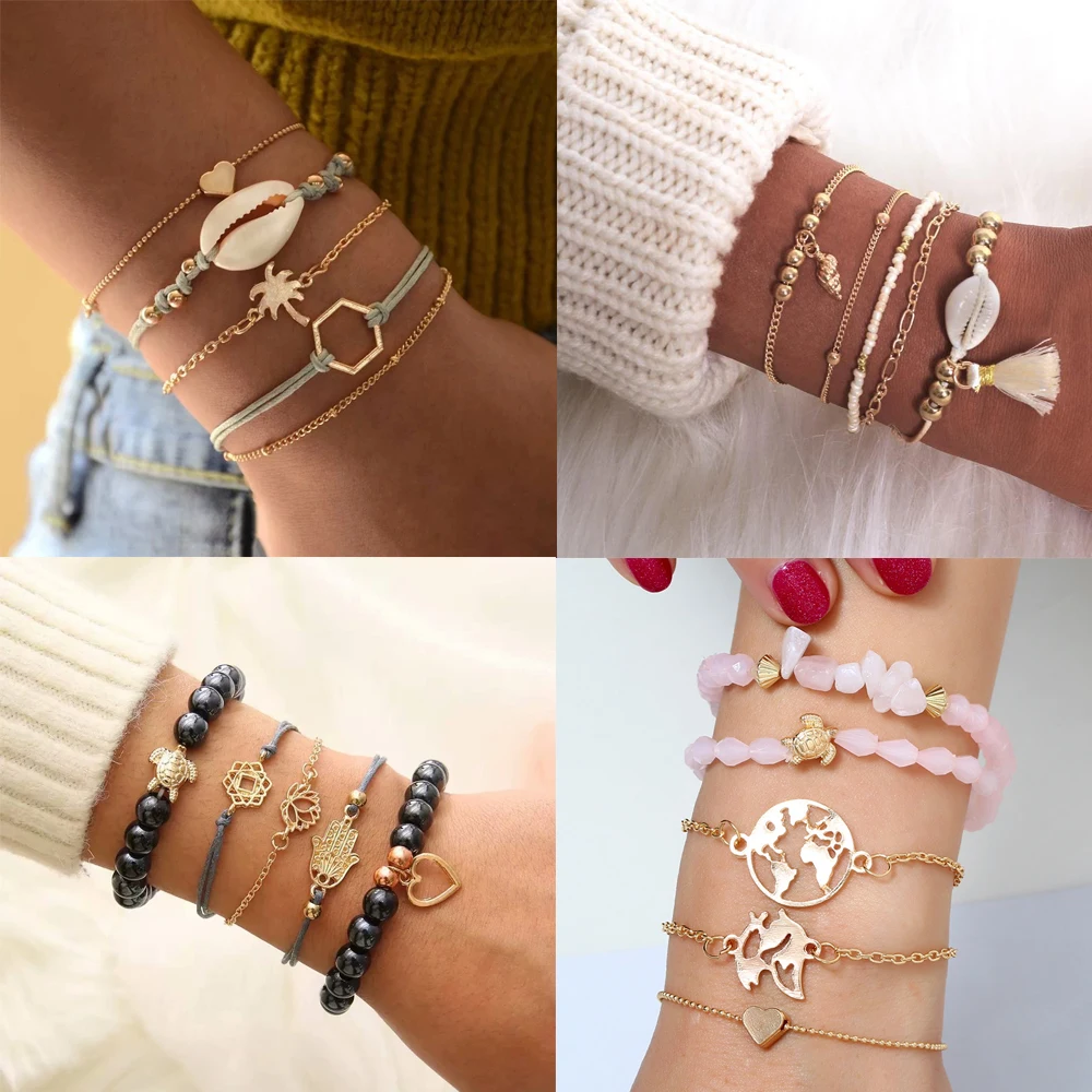 Женский браслет цепочка в богемном стиле со стрелкой и бантиком из бисера