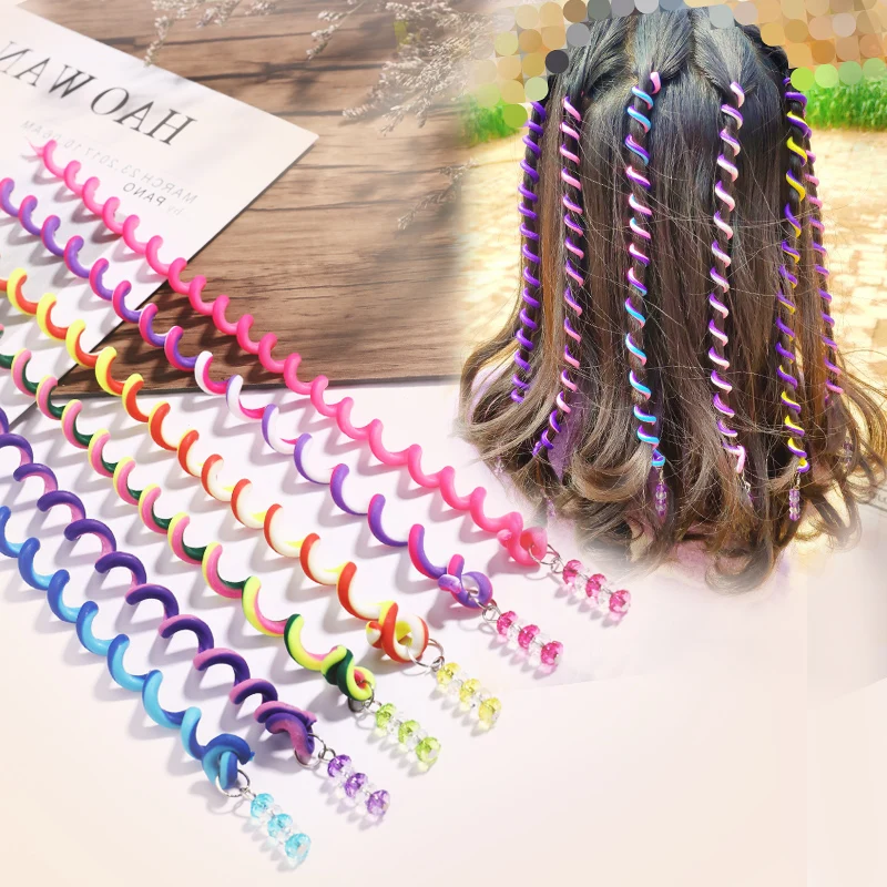 6PCS/Set Girls Cute Colorful Crystal Long Spiral Headbands Hair Bands Braid Ornament Hairband Kids Fashion Accessories | Аксессуары для