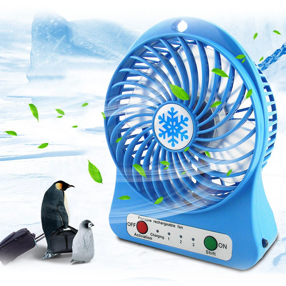 

1PC Adjustable 3 Speed USB Rechargeable Fans Summer Air Cooler Portable Personal Mini Fan With LED Light Office Desk Cooler Fan