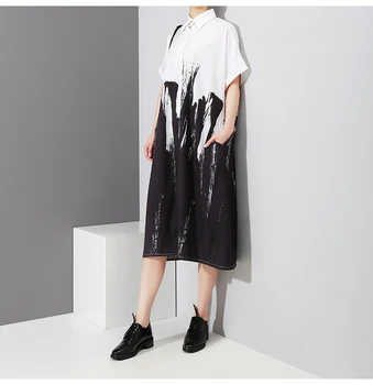 

New 2020 High Quality Women Causal Long dresses Paiting print Cotton A line Dresses Summer Short Sleeve Women Clothing