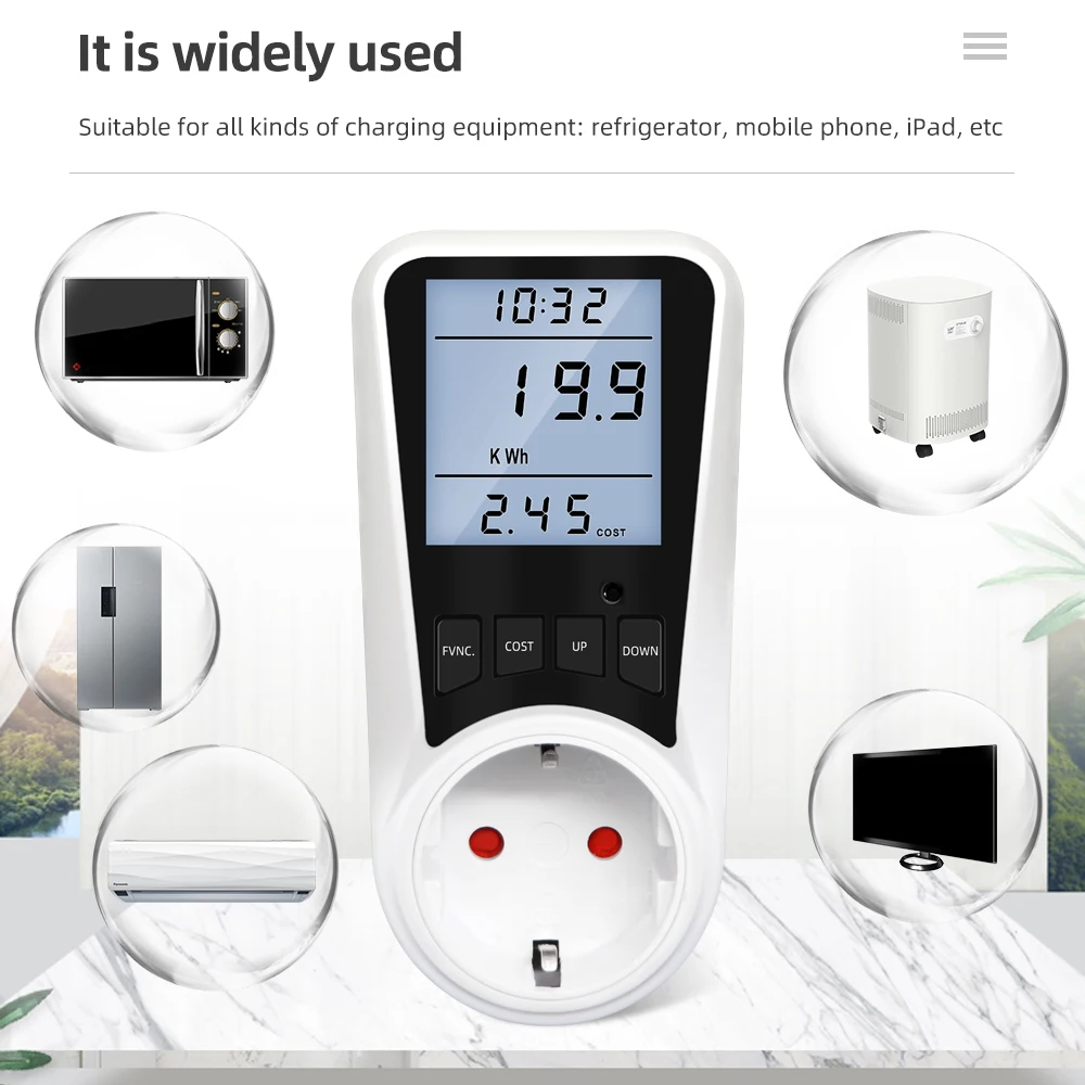 Wattmètre Prise Compteur d'Énergie, Consommation Electrique avec 7 Modes  Surveillance et Écran LCD Rétroéclairé, Surcharges de Protection pour