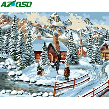 

AZQSD Unframe Painting By Numbers House Christmas Gift DIY Coloring By Numbers Winter Landscape Acrylic Paint Decor For Home