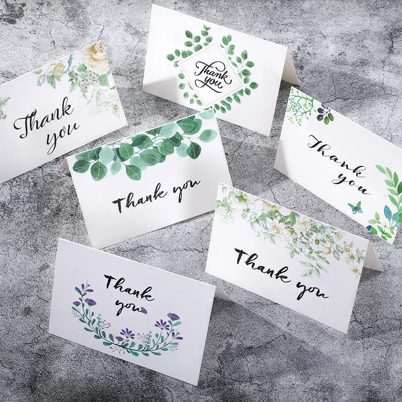 6pcs/set Flower Leaf Thank You Invitation Greeting Cards Wedding Party Folding with Envelopes Blank Inside Postcard | Дом и сад