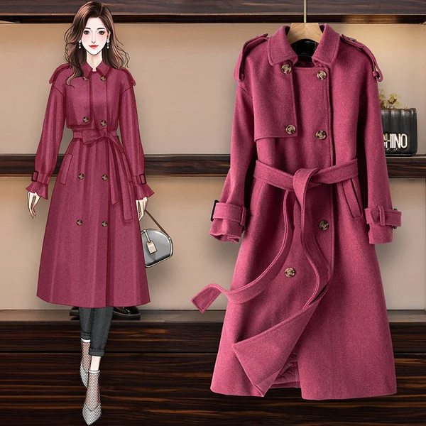 

Casual Long Trench Coat Women Sashes 2020 Double Breasted Elegant Windbreaker Female Outwear Autumn Winter