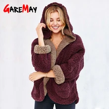 GareMay, осенне-зимнее женское плюшевое пальто с капюшоном, двухсторонняя куртка, Женская плюшевая гигиеническая одежда, Женская шерстяная теплая куртка размера плюс