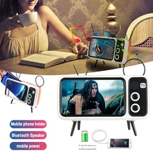 Portable 3 In 1 Wireless Bluetooth Speaker with Power Bank Function Phone Bracket BT Speaker Audio Retro TV Shaped Travel Gifts