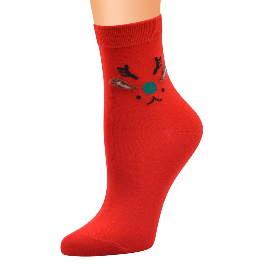 Рождественские носки женские рождественские красные хлопковые зимние теплые толстые нескользящие носки-тапочки носки с изображением снежного лося - Color: D