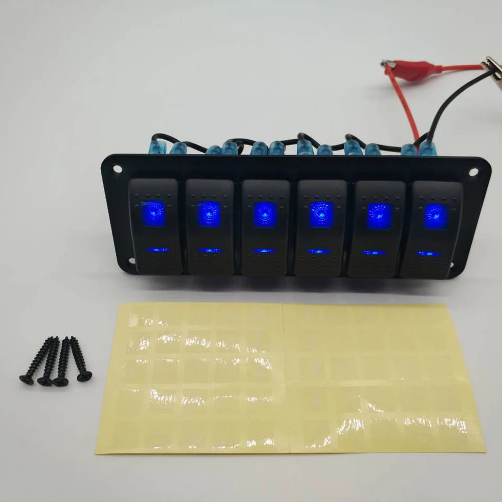 Универсальный Стикеры рокер 12/24V морской катер автомобиля 6 банда синий светодиодный перекидной переключатель Панель выключатель& Наклейка Выход защита от короткого замыкания