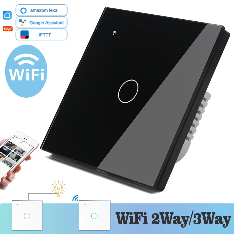 WIFI сенсорный светильник настенный выключатель черное стекло синий светодиод