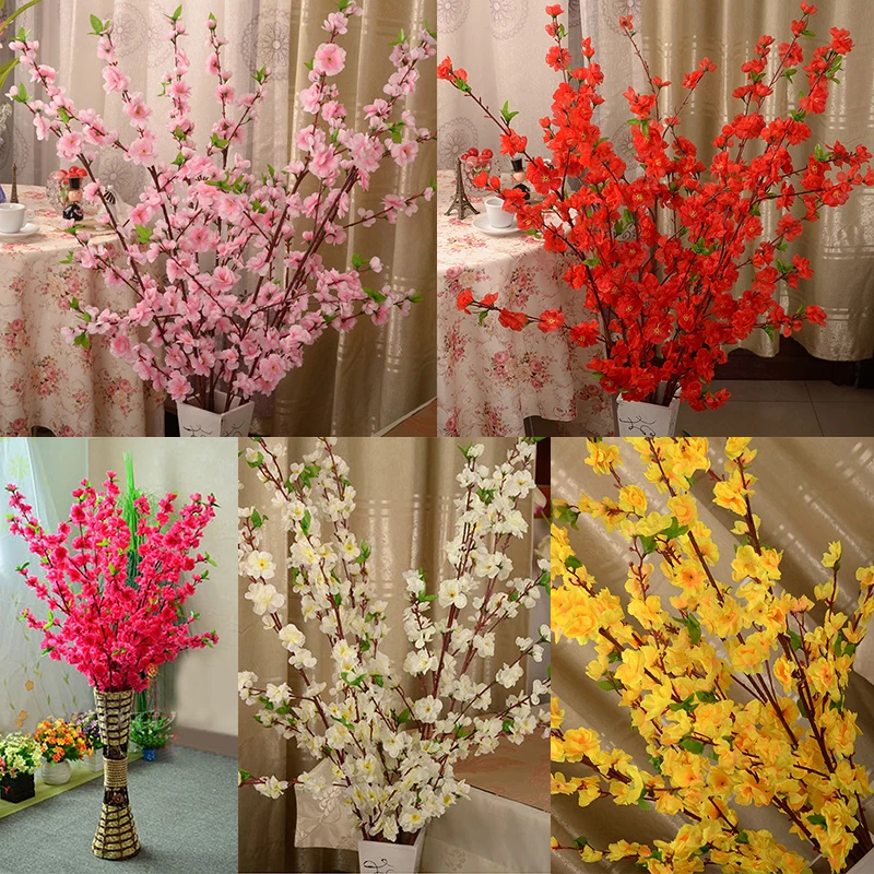160Pcs Artificial Cherry Spring Plum Peach Blossom Branch Silk Flower Tree For Wedding Party Decoration white red yellow pink | Дом и сад