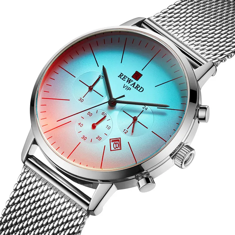 Красочные блестящие наручные часы Мужские часы модные новые хронограф мужские наручные часы из нержавеющей стали Кварцевые часы для мужчин часы - Цвет: silver