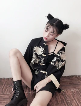 

Japanese Yukata Kimono Woman Geisha Haori Obi Harajuku Kimono Chinese Traditional Black Cardigan Cosplay Costume For Women