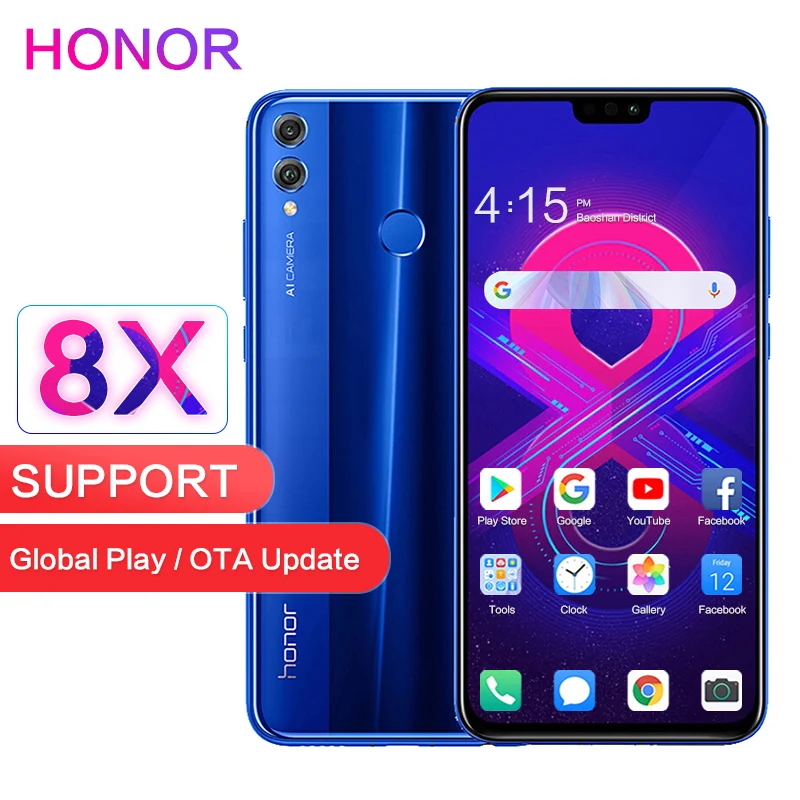 Honor 8X поддержка глобальной ПЗУ Google программное обеспечение OTA 4 Гб 64 6 5 дюймовый