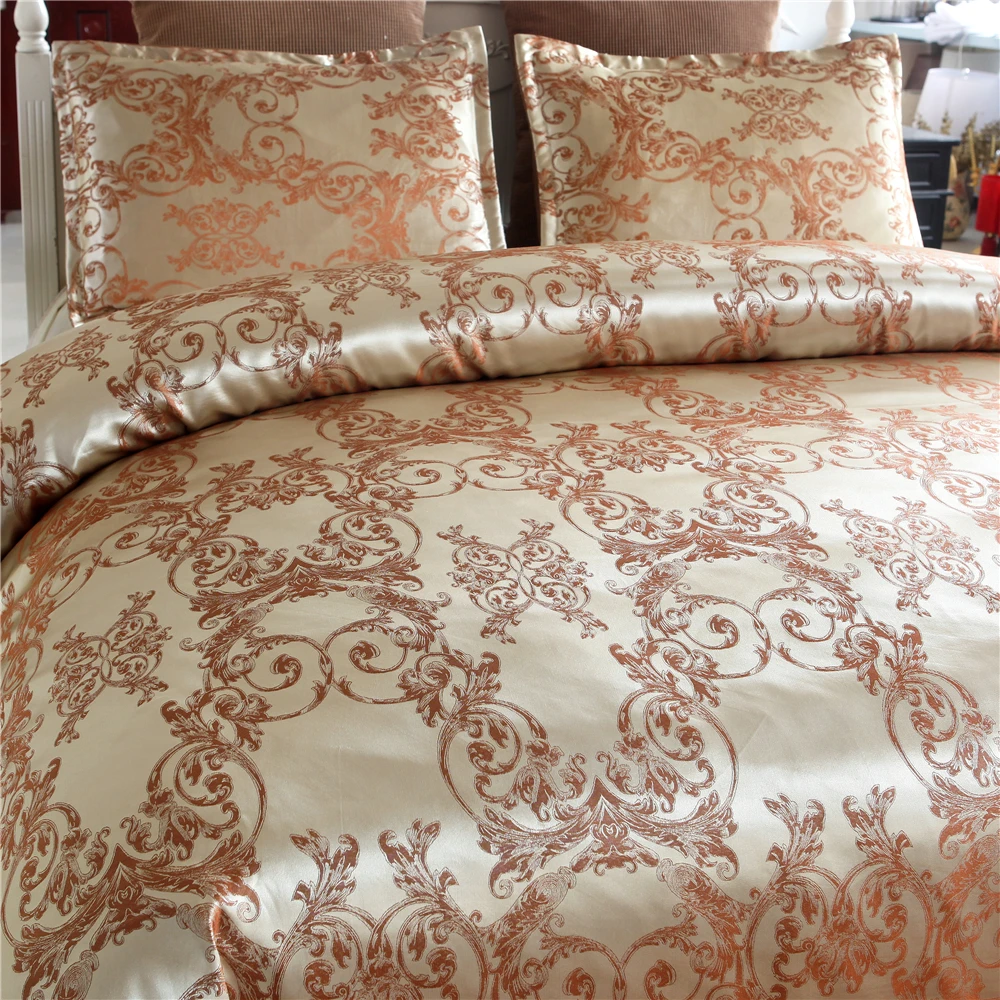  Jacquard Duvet Cover Sets Queen Size Satin Bed Cover Gold Color Double Bedding Set Jacquard Bedding