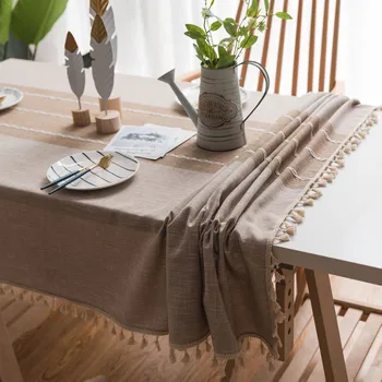 

Japan Style Cotton Linen Tablecloth Solid Color Tea Table Tablecloths Wedding Rectangular Striped Dinning Table Cloth Cover