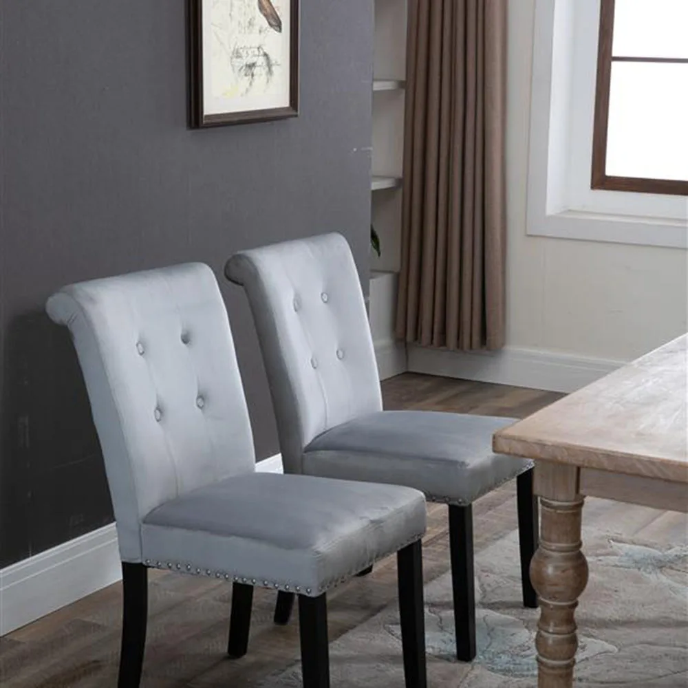 

Velvet Fabric Rubber Wood Legs Cushion Raw Cotton Density 26 Spring Manicure Dressing Stool Two Sets Silver Gray