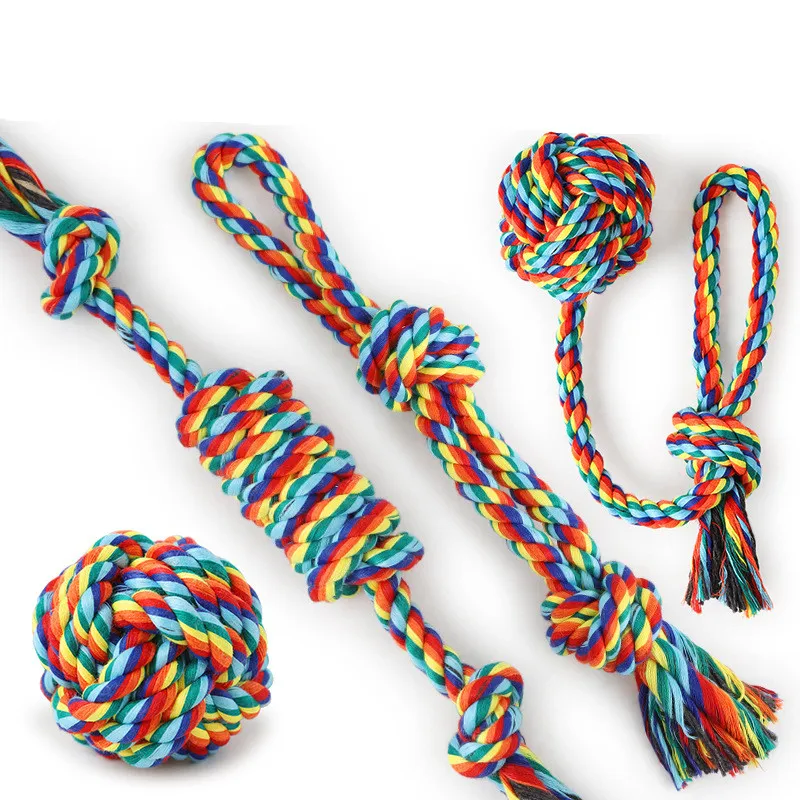 Игрушка для домашних животных, игрушка для собак, кожа, радуга, хлопок, веревка, разноцветный узел, жевательная игрушка, продукт для собак, четыре комплекта, Прямая поставка