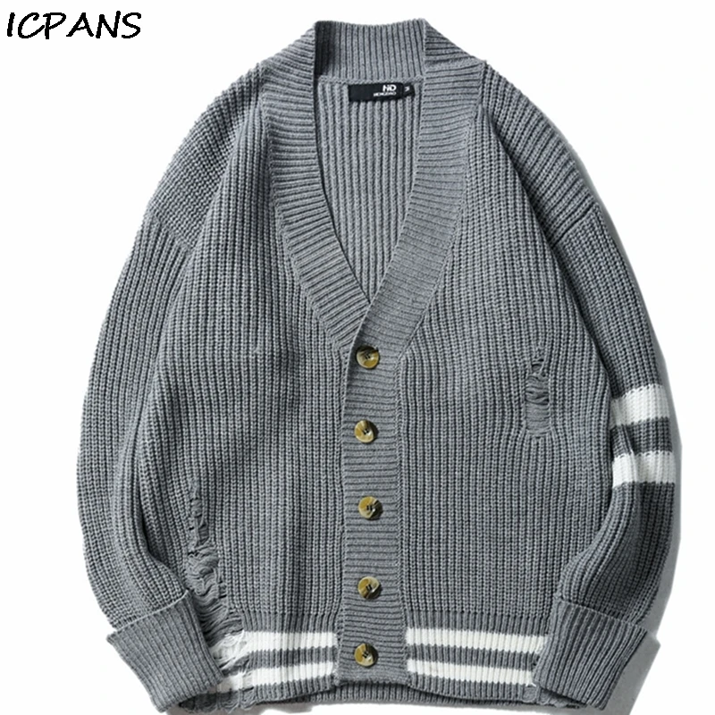 

ICPANS Men's Cardigan Sweater Autumn Oversized Japanese Style Hip Hop Sweaters Male Loose Men's Harajuku Cardigan Outwear