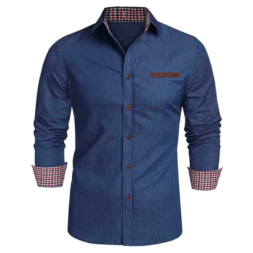 Womail, деловая рубашка для мужчин, осенняя мода, евро-американская рубашка, джинсовая, с длинным рукавом, на пуговицах, мужская повседневная Однотонная рубашка, блуза P94 - Цвет: SB