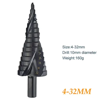 

1piece 4-32MM Step Drill Nitrogen Black Bit HSS Spiral shank titanium plated step bits Grooved Step Conical Cone For Power Tools