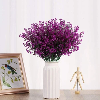 

16pcs Fake Outdoor UV Resistant Plants Flowers, Faux Plastic Bell Leaves Greenery - 8pcs Fuchsia & 8pcs Purple