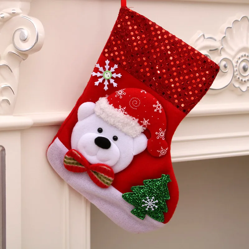 Sequin socks4 M Милые носки с Санта Клаусом, рождественские чулки для подарков, держатели для рождественской елки, украшения для камина, подвесные украшения, подарочный пакет - Цвет: Sequin socks4 M