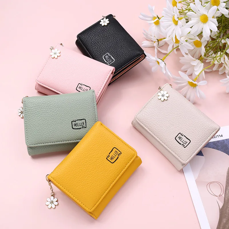 Korean Style Simple Women's Wallet Tri fold PU Leather Mini Coin Purses
