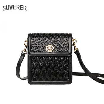 

Women Genuine Leather bag 2020 new fashion small square bag Vintage Embossed Shoulder Bag