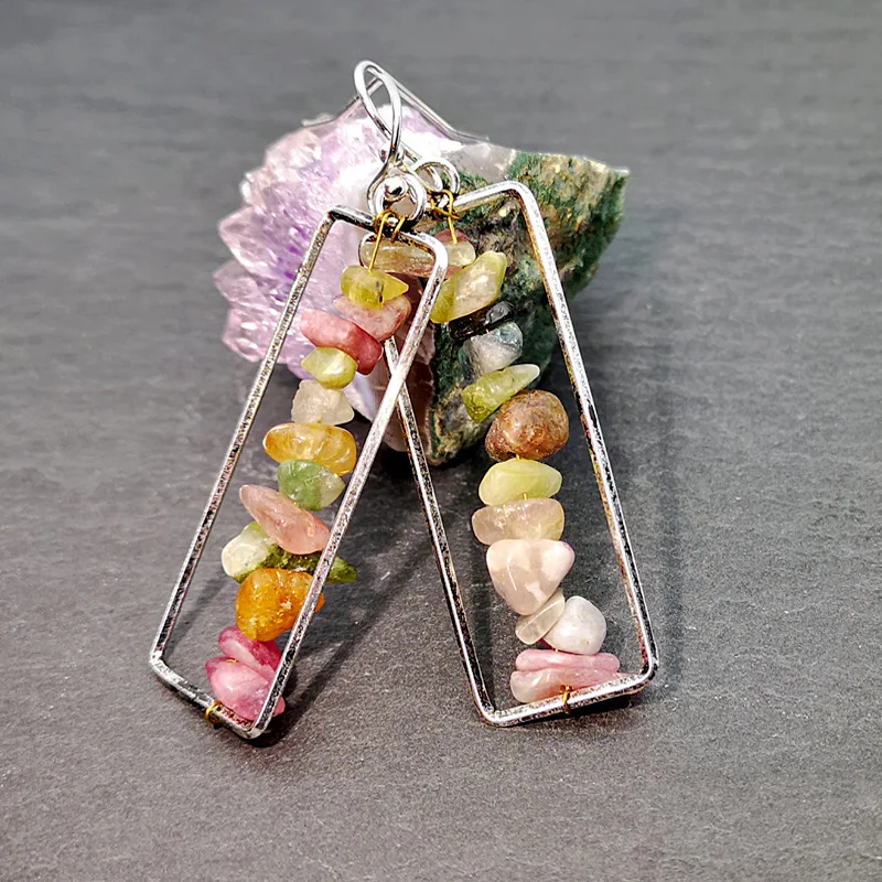 

Ladies Stone Creative Frame Wedding Silver Pendant Earrings New European and American Fashion Jewelry Q3D359