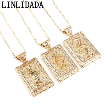 

3Pcs Cubic Zirconia Women Necklaces Virgin Mary Maria / Snake / Lucky Eye Medal Gold color Chain Fashion Jewelry