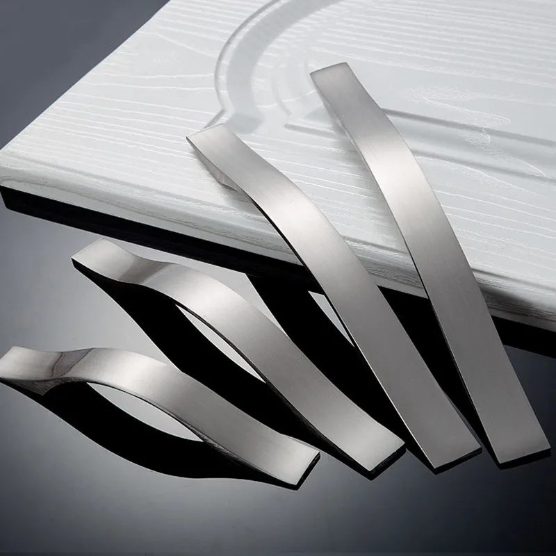 Modern Wardrobe Door Handles Aluminium Alloy Brushed Silver Kitchen Drawer Cabinet Furniture Hardware