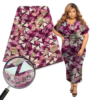 

African Ghana Nice Wax Pattern Lace Fabric Veritable Wax Block Prints Real Wax Batik with Sequins Fabric WL200615