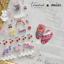 

2021 Japanese 5D Embossed Nail Art Stickers Cartoon Cute Rabbit Bear Cream 5D Three-dimensional Nail Art Decals Decorations New