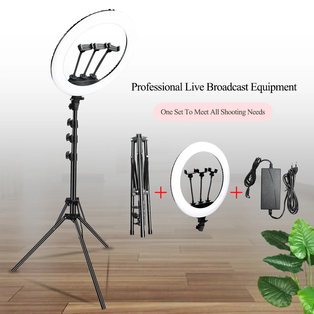 18 Inch 45Cm Selfie Ring Light Led Studio Lighting 3200-5600K Ring Lamps With Stand Tripod 210Cm For Video Ringlight 65W