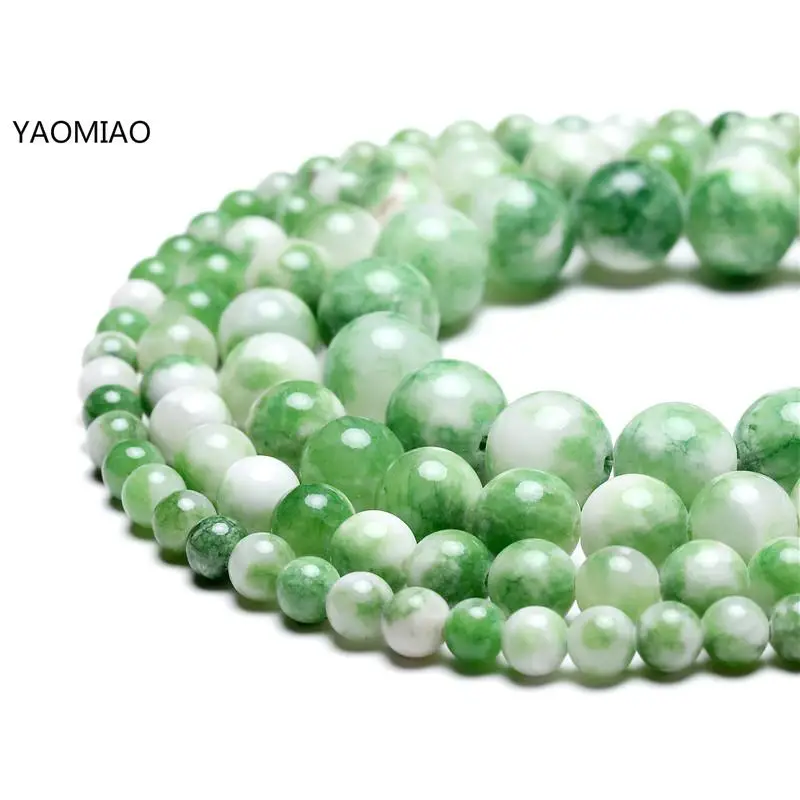 Colorful Green white Persian jade Round Stone Beads for Jewelry Making 15'' Strand DIY Bracelet 6mm 8mm 10mm 12mm