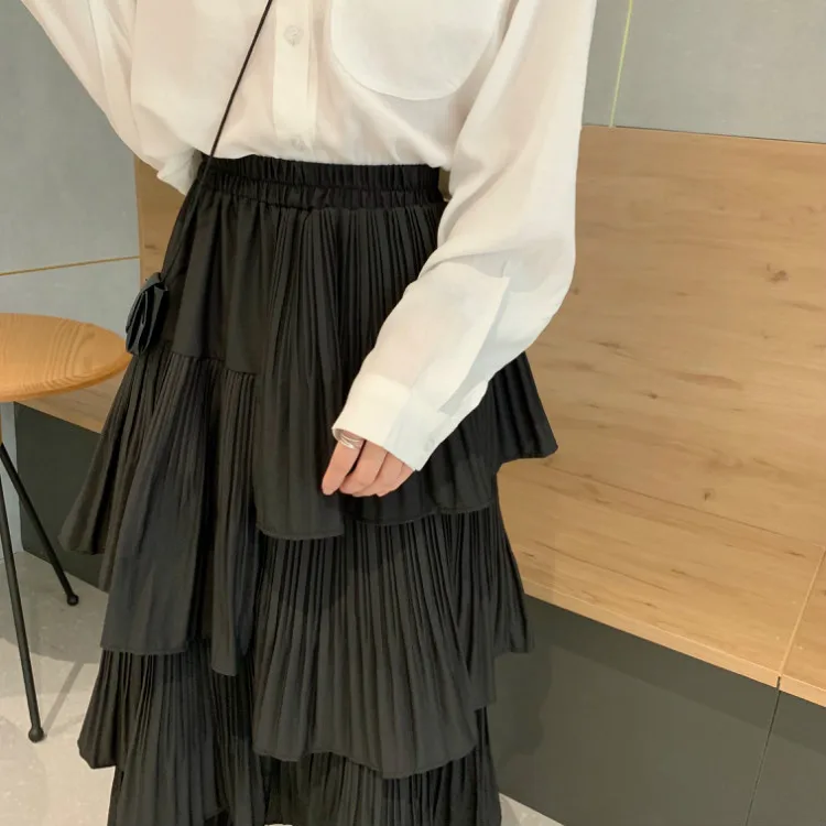 Юбка с эластичной резинкой на талии и оборками; Длинная женская модная весенне-осенняя длинная юбка Jupe Longue Falda Larga Gonne Going Saia