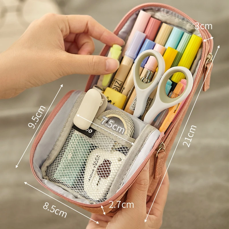 Angoo Double Sided Pen Bag Pencil Case Special Macaron Color Dual Canvas  Pocket Storage Bag Pouch Stationery School Travel A6899