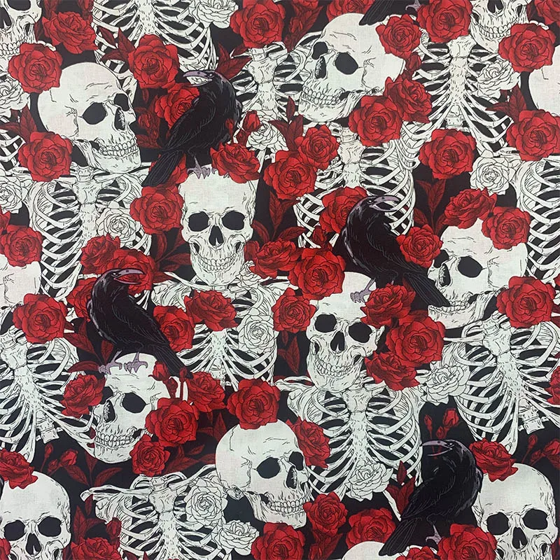 Cool 100% Cotton Fabric Black Bottom Skull Rose Pattern Digital Print Sewing Material DIY Home Patchwork Dress Clothing | Дом и сад