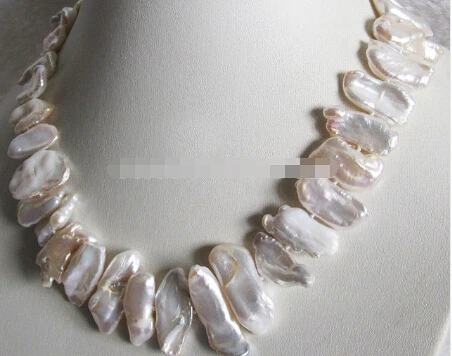 01002 17" White Pipa Freshwater Pearl Necklace Fashion Jewelry