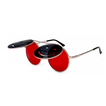 

Cute Smiling Face Women Folding Steampunk Sunglasses Fashion Women Men Punk Clamshell Round Frame Tint Lens Sun Glasses