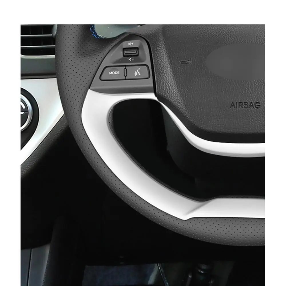 Ручная работа черный PU искусственная кожа чехол на руль для Kia Morning 2011- Picanto 2012
