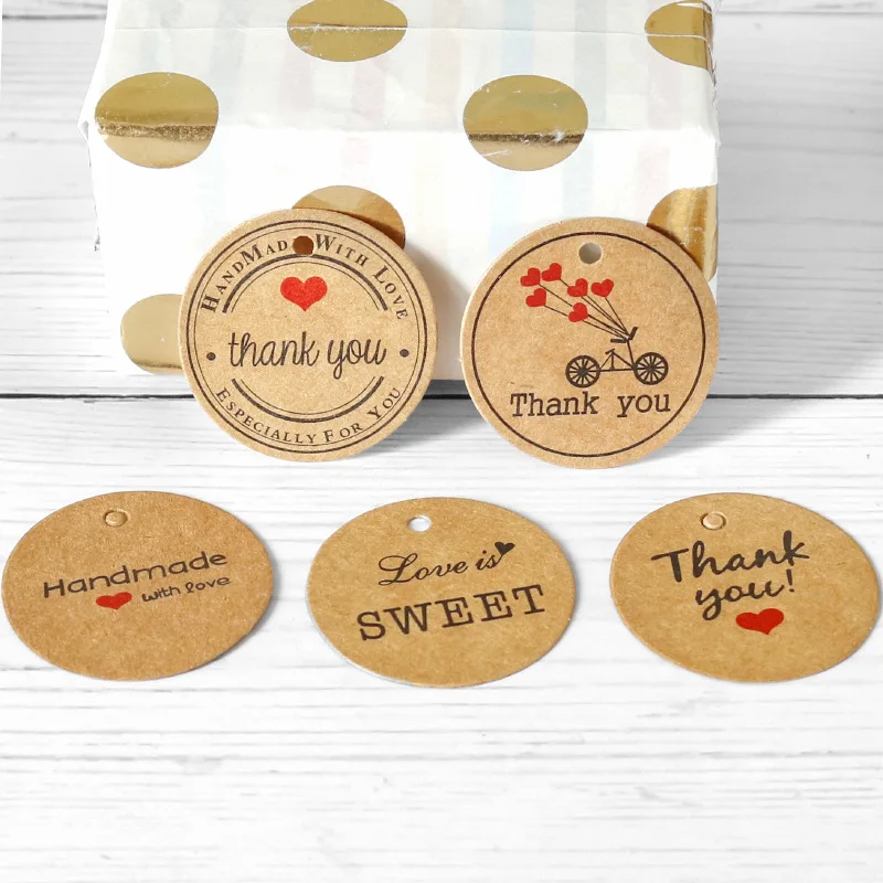 100Pcs Kraft Paper Shop Gift Tags Hand Made with Love Labels for Party  Decor Garment Packaging Hang Paper Candy Stickers Label