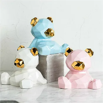

Nordic Golden Bear Statues Ornaments Ceramic Geometric Figurine Crafts Jewelry Trinket Necklace Holder Desktop Home Decoration
