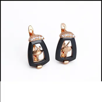 

Popular Black Ceramic 18 k Fine Rose Solid Gold Filled Rare Skirt girl Dancer Earring With Senior Zircon CZ Gift Trend Jewelry