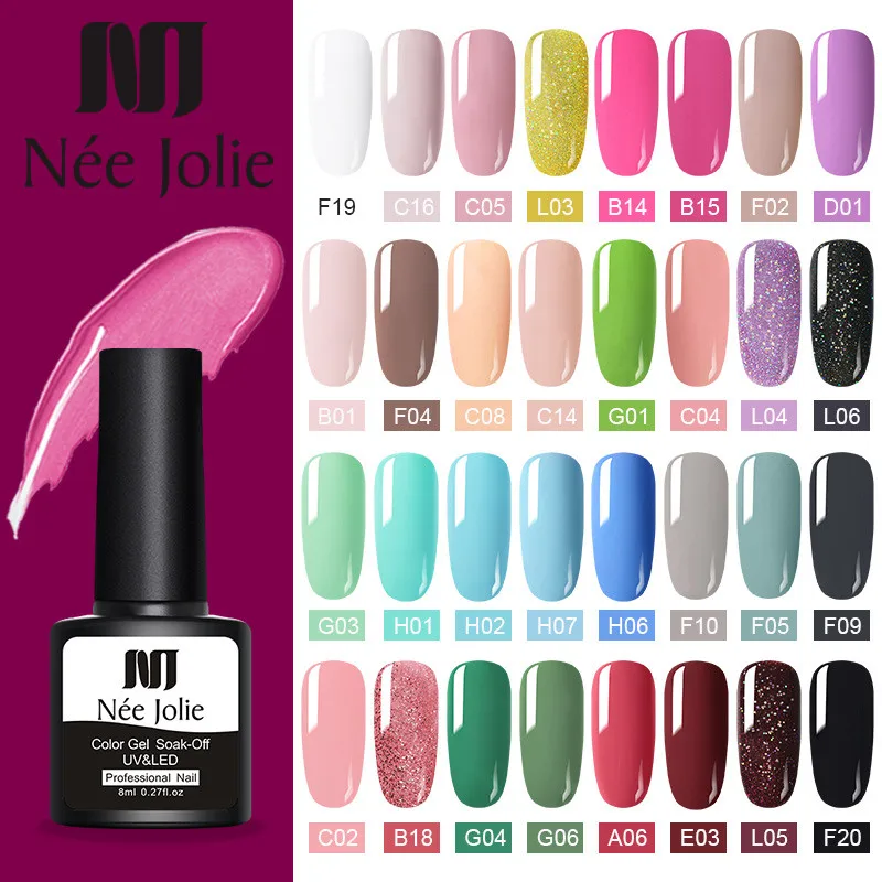 

NEE JOLIE 8ML UV Nail Gel Polish Pure 60 Colors Gray Red Nail Color UV Gel Varnish Soak Off UV Gel For Nail DecoratioN